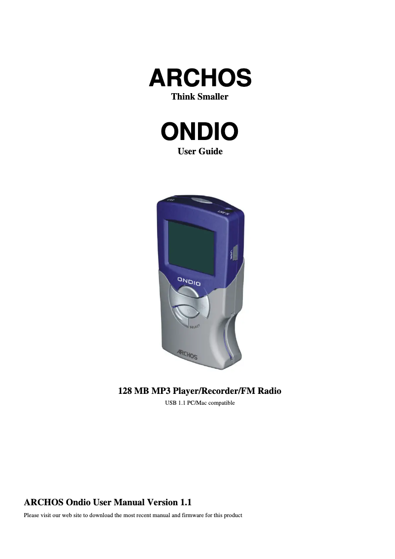 First page image of the manual for Ondio