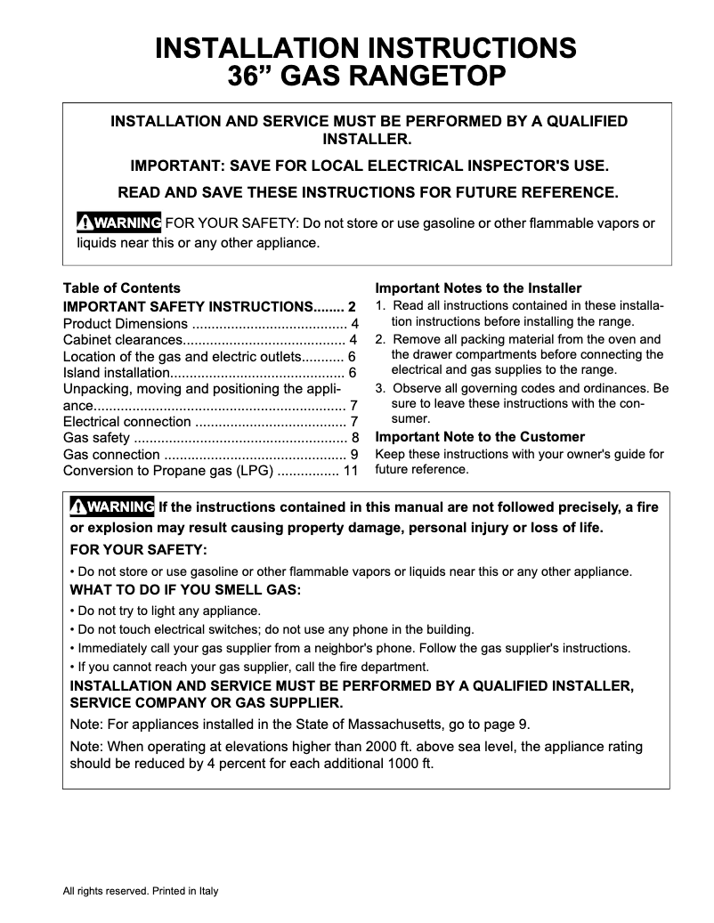 First page image of the manual for ECCG3672AS