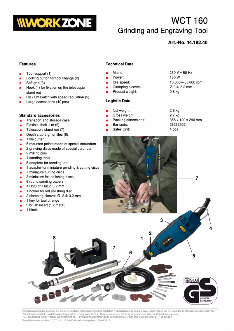 Page 1 of the manual User Manual Workzone WCT 160