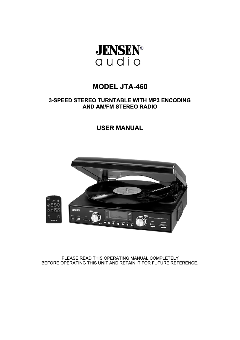 Page 1 of the manual User Manual Jensen JTA-460