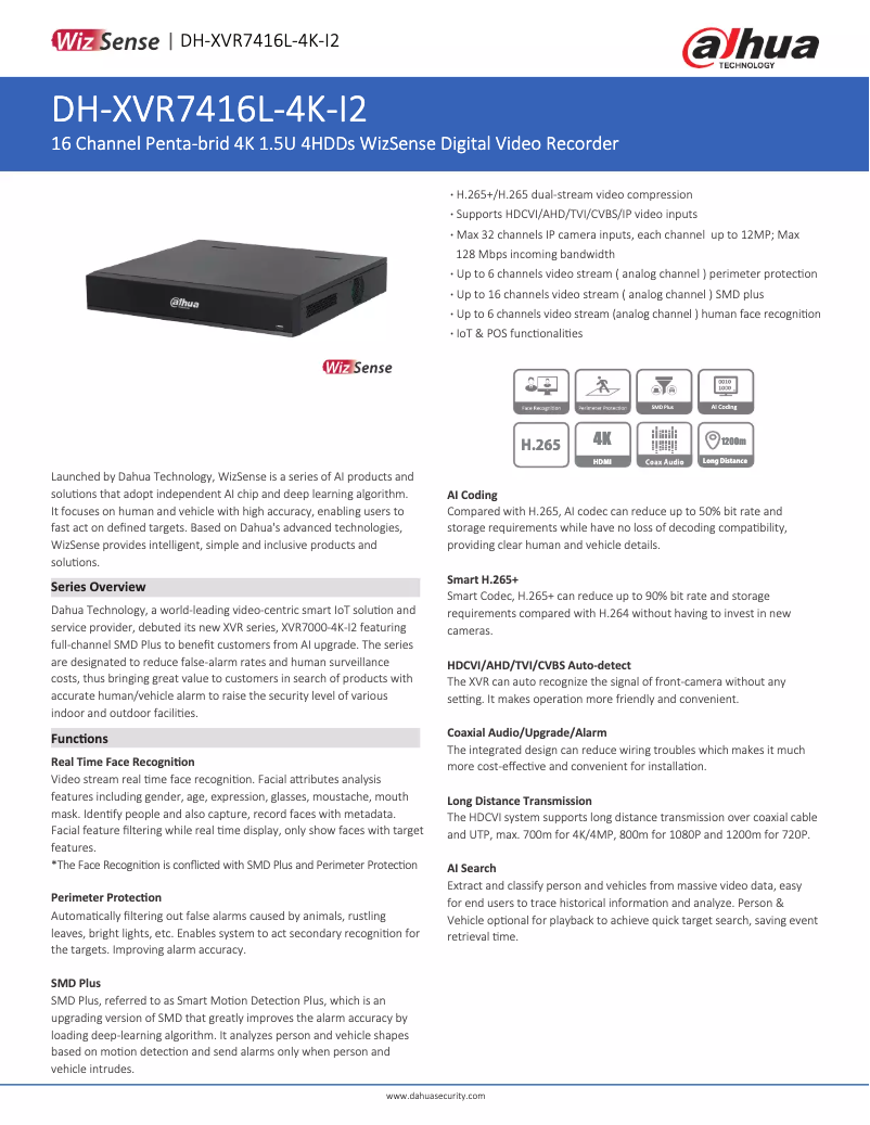 Page 1 of the manual Technical Sheet Dahua Technology XVR7416L-4K-I2