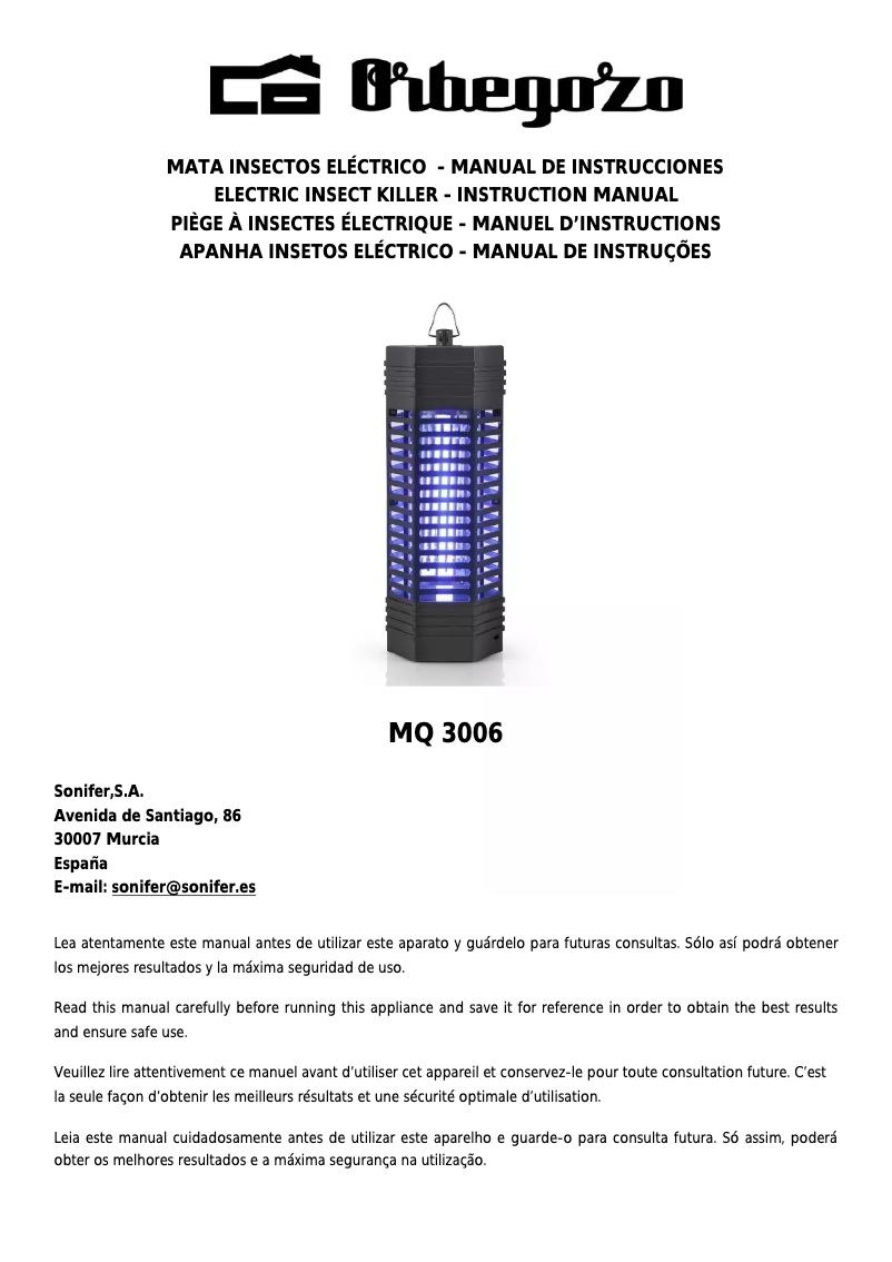 Page 1 of the manual User Manual Orbegozo MQ 3006
