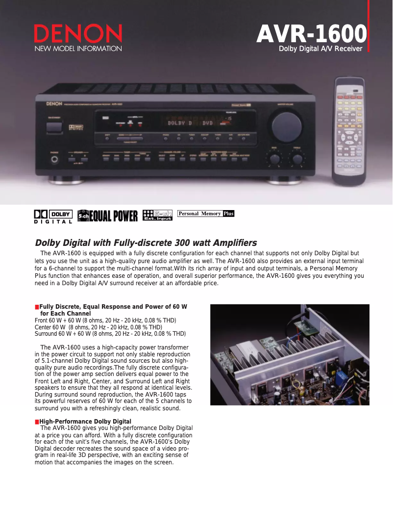 First page image of the manual for AVR-1600