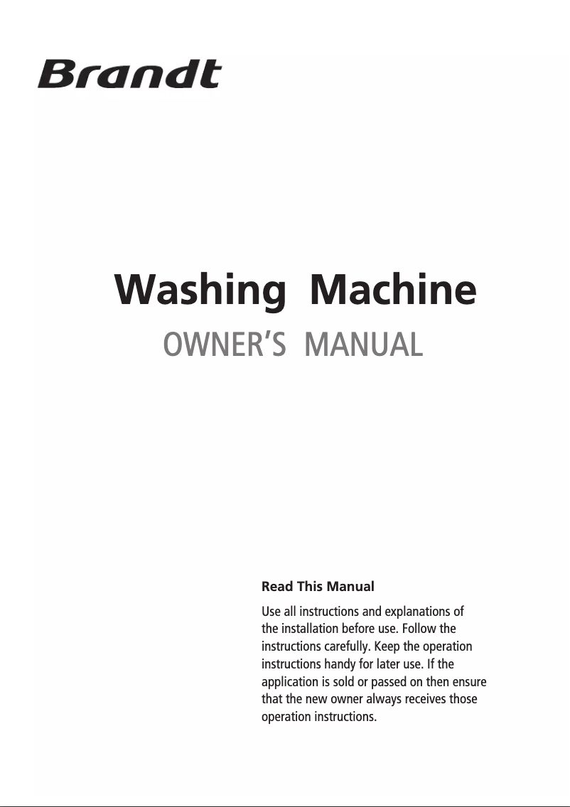 Page 1 of the manual Instruction Manual Brandt BWFS814AG