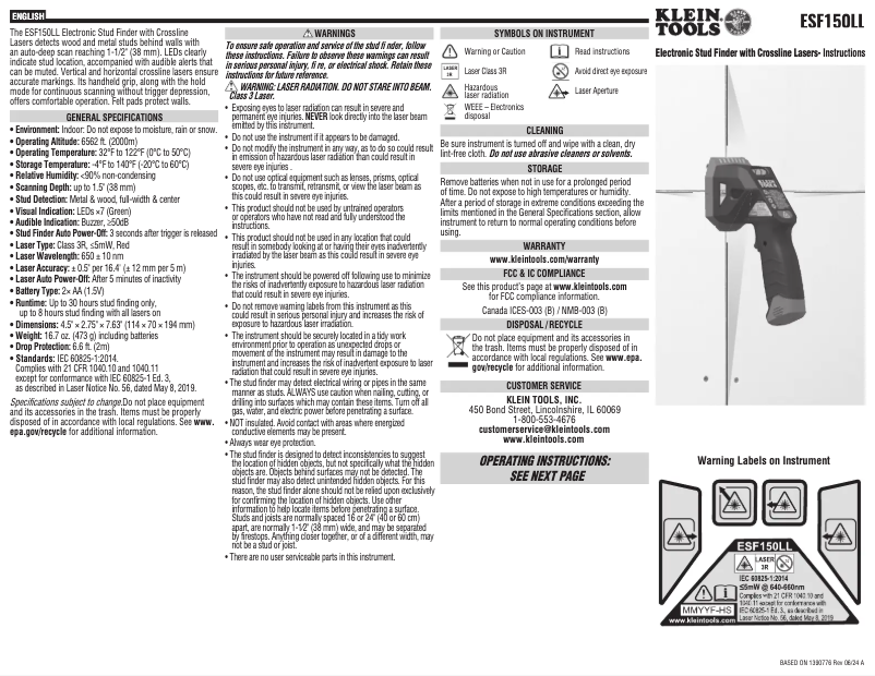 Page 1 of the manual User Manual Klein Tools ESF150LL
