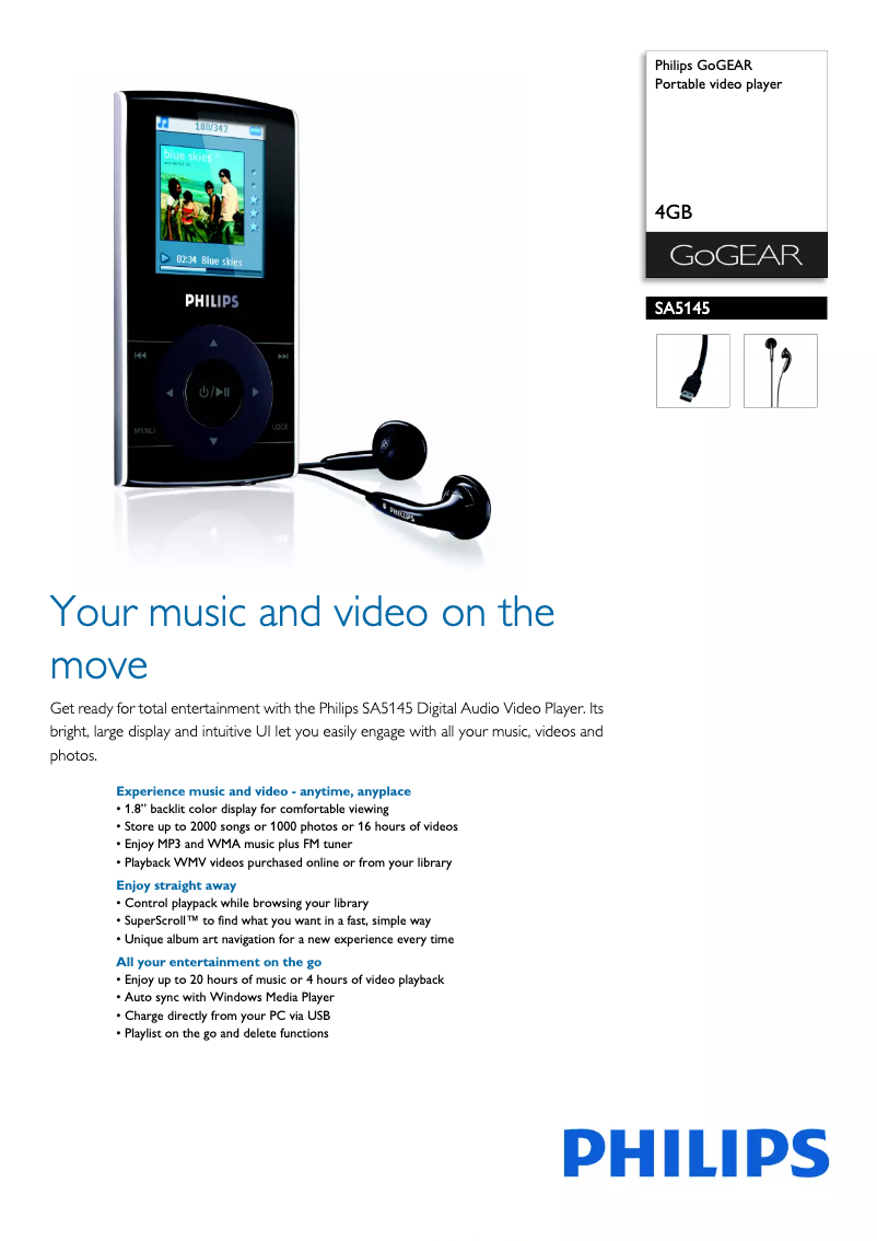 Page 1 of the manual Brochure Philips GoGear SA5145