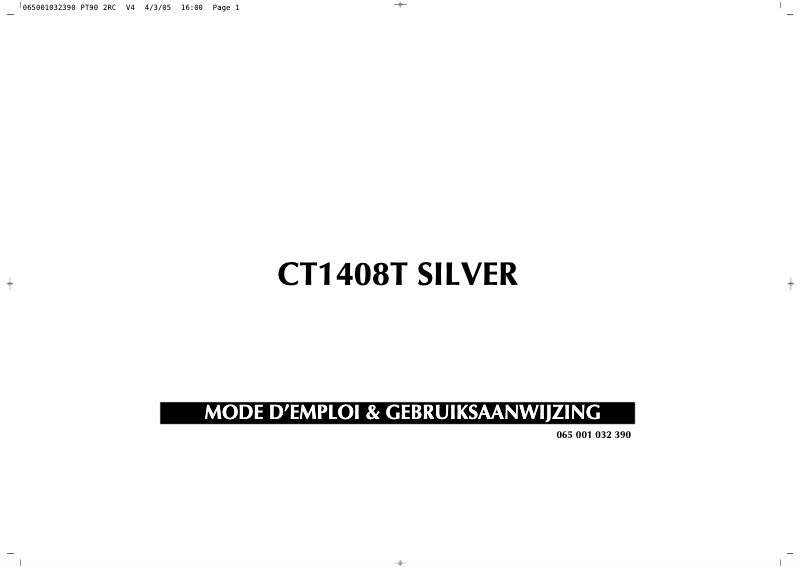 Page 1 of the manual User Manual Finlux CT1408T Silver