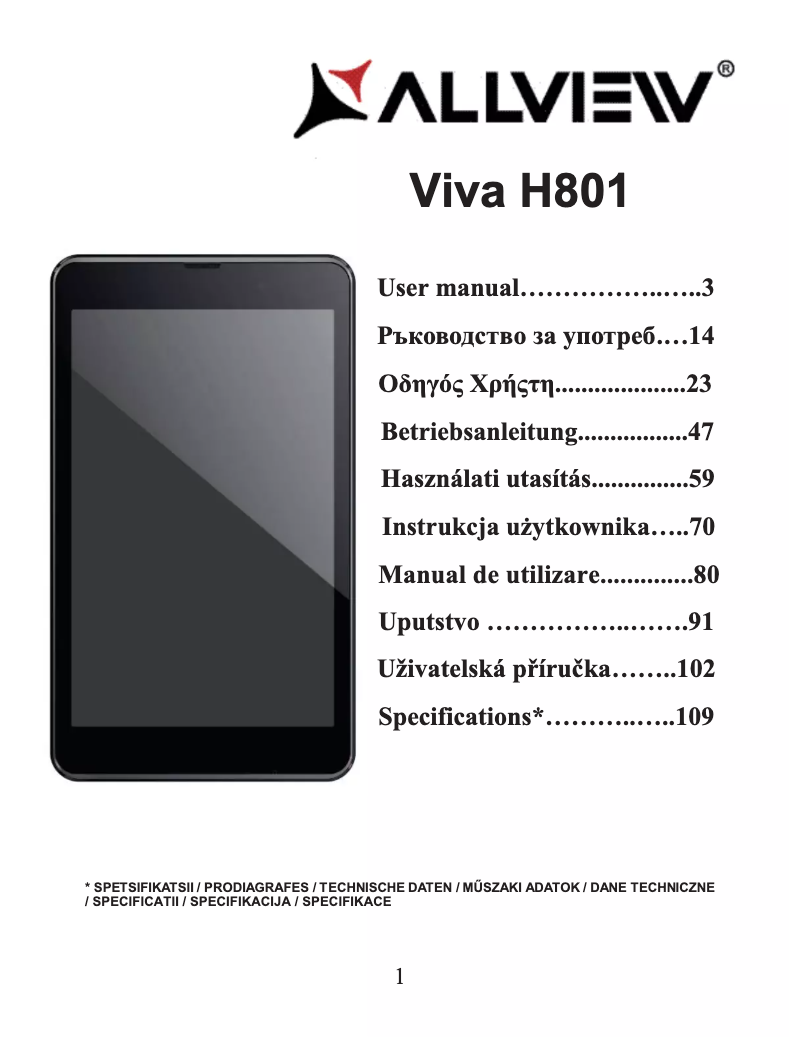 Page 1 of the manual User Manual Allview Viva H801