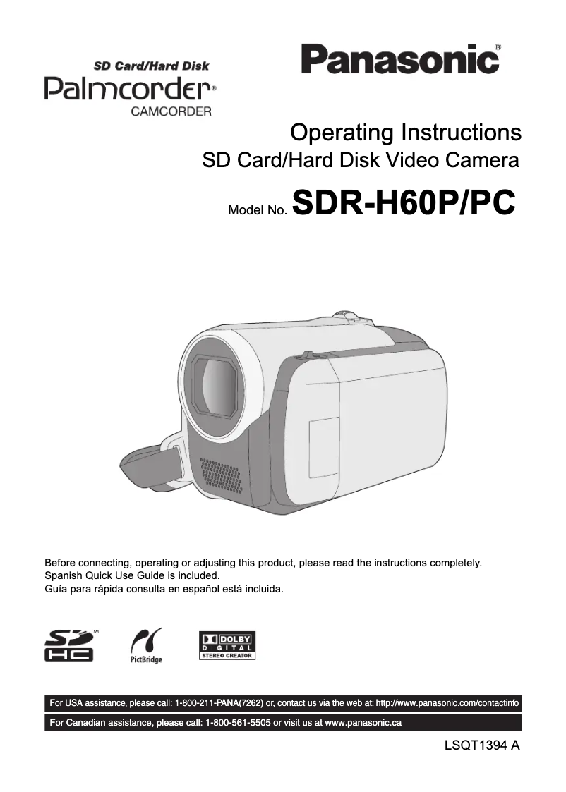 First page image of the manual for SDR-H60P
