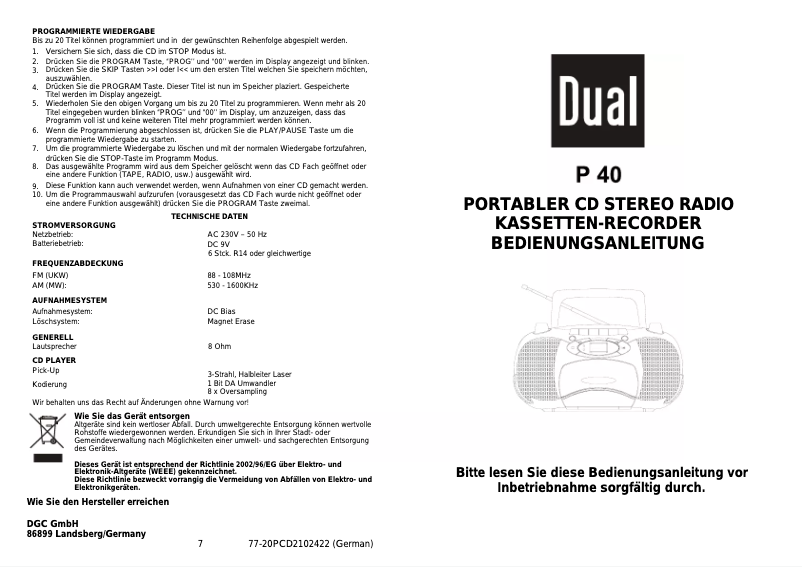 Page 1 of the manual User Manual Dual P40