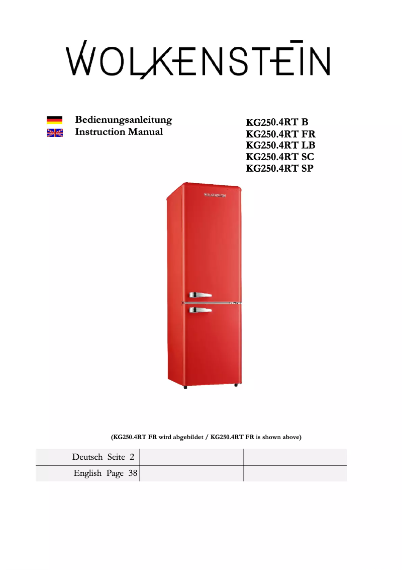 Page 1 of the manual User Manual Wolkenstein KG250.4RT SC A++