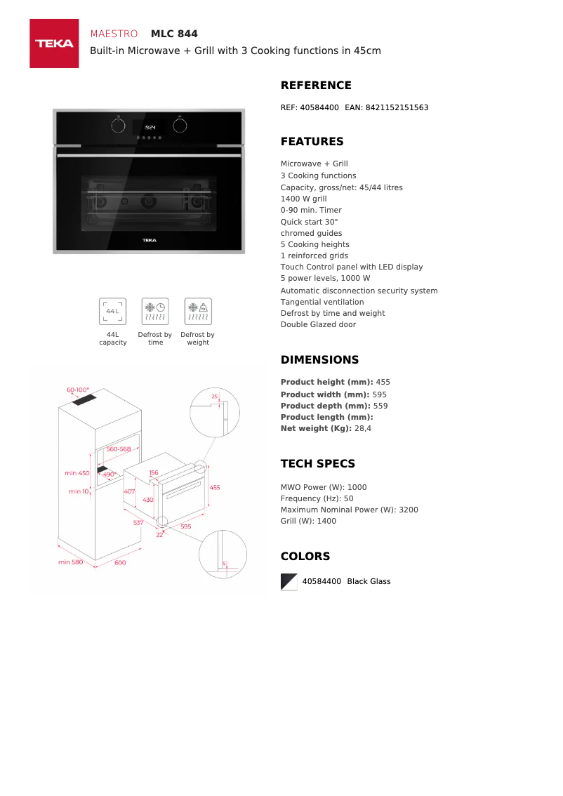Page 1 of the manual Technical Sheet Teka MLC 844