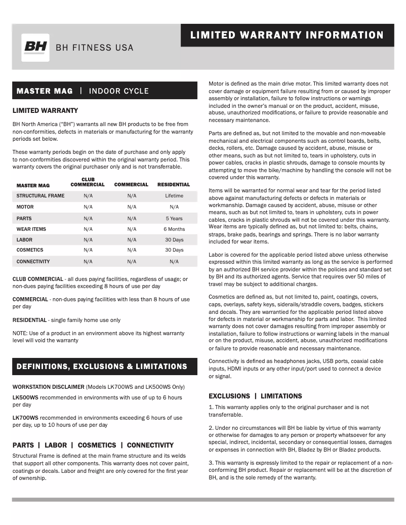 Page 1 of the manual Warranty Information Bladez Master Mag