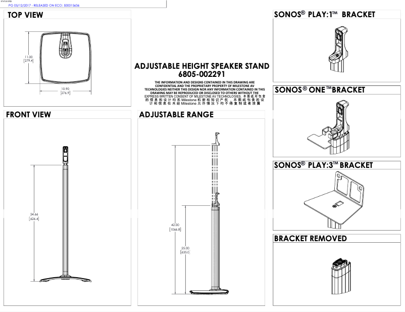 Page 1 of the manual Technical Drawing Sanus WSSA2