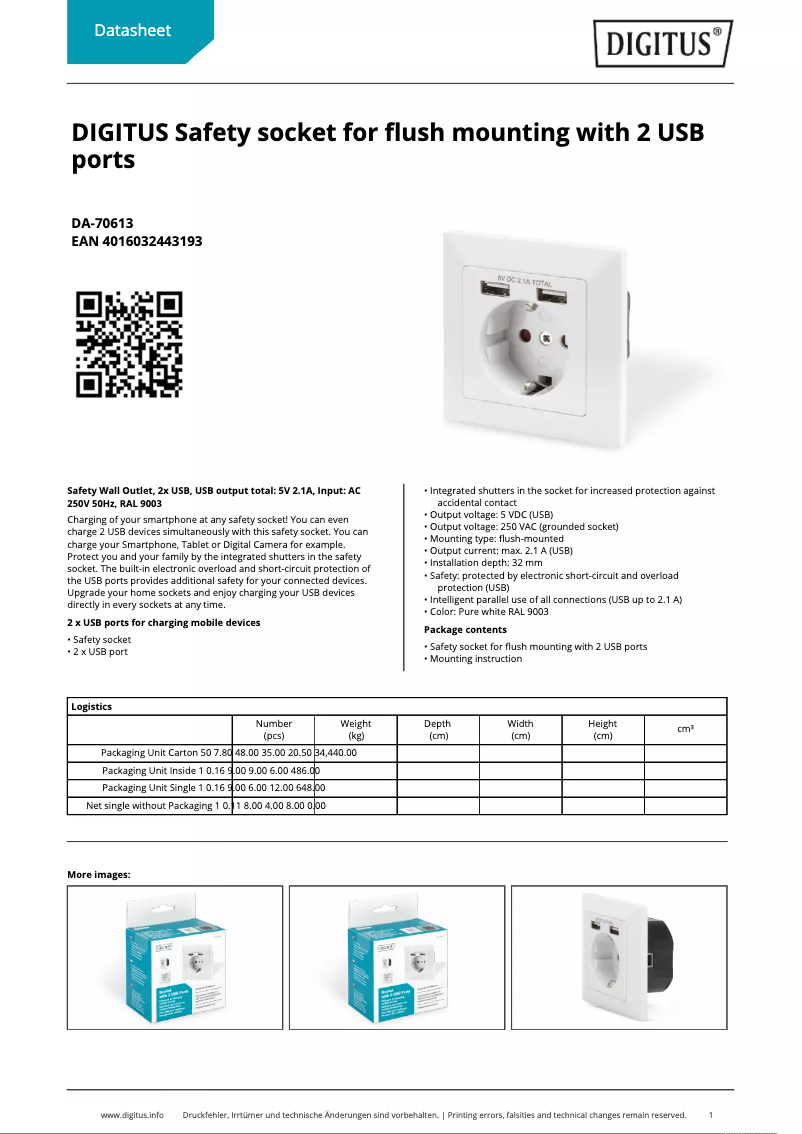 Page 1 of the manual Technical Sheet Digitus DA-70613