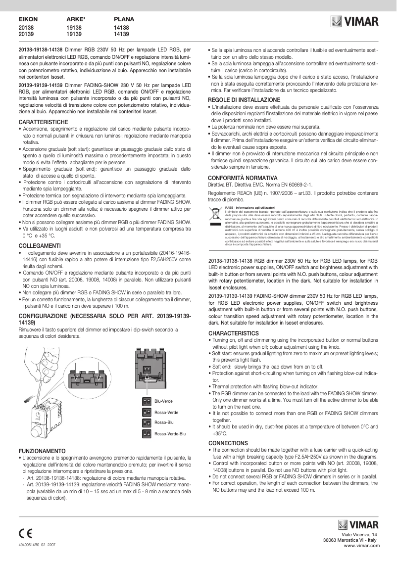 Page 1 of the manual User Manual Vimar 20139.N