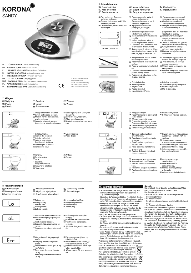 Page 1 de la notice Manuel utilisateur Korona Sandy