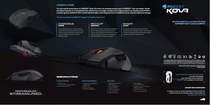 First page image of the manual for Kova