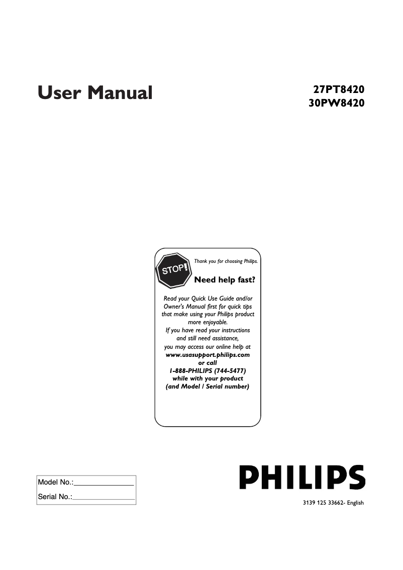 First page image of the manual for 27PT8420