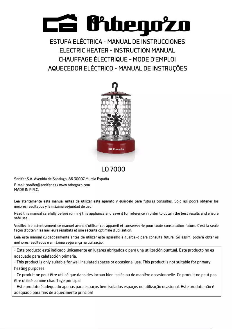 Page 1 of the manual User Manual Orbegozo LO 7000