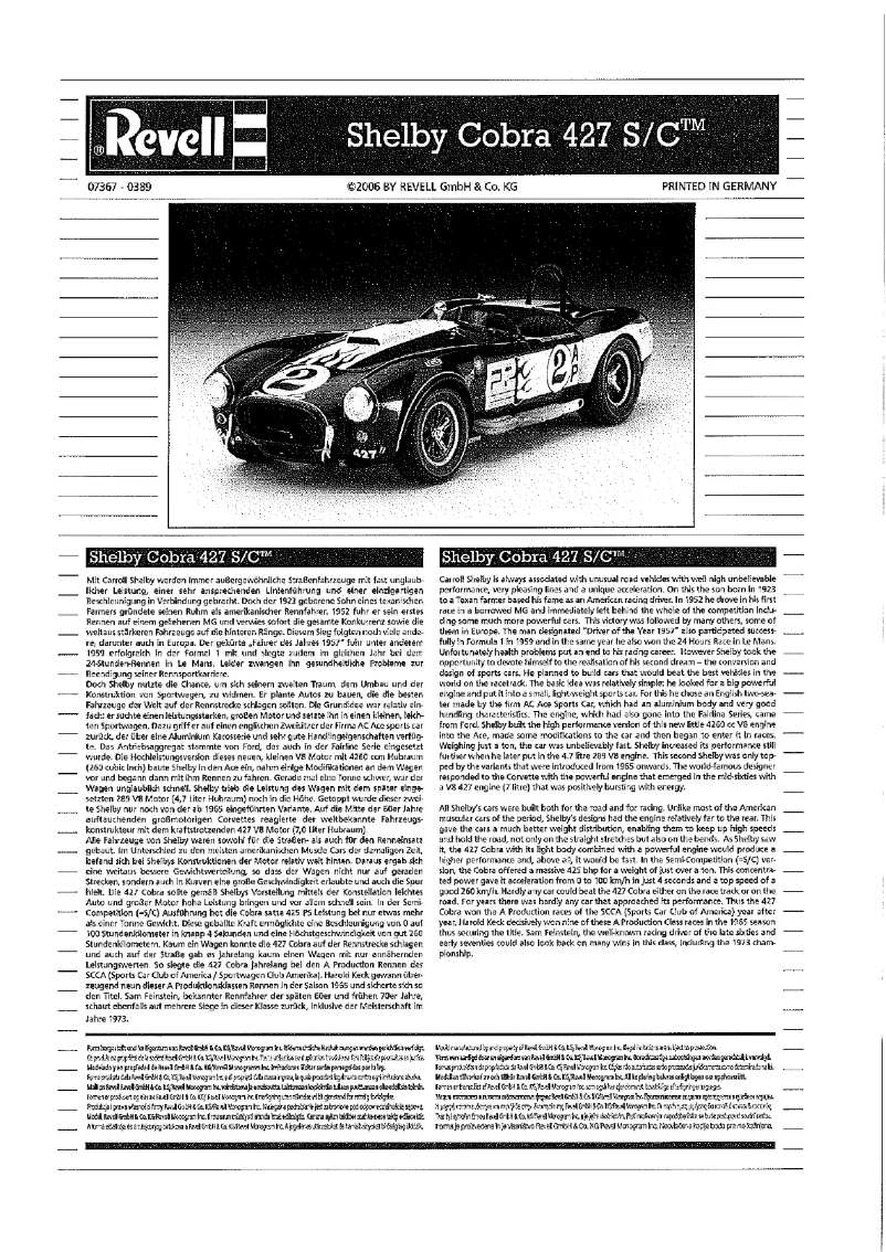 Page 1 of the manual User Manual Revell Shelby Cobra 427 S/C