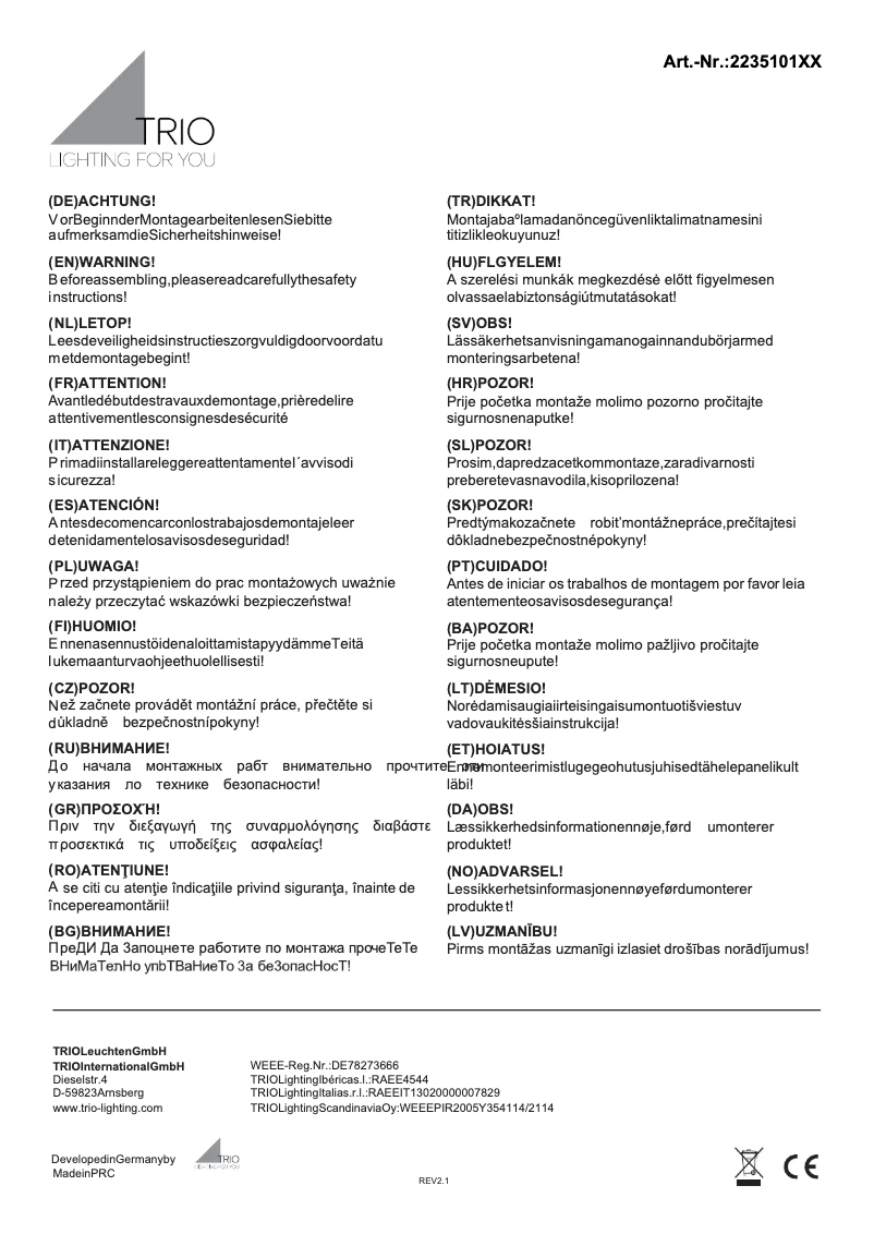 Page 1 of the manual User Manual Trio Lighting Zandor 223510132