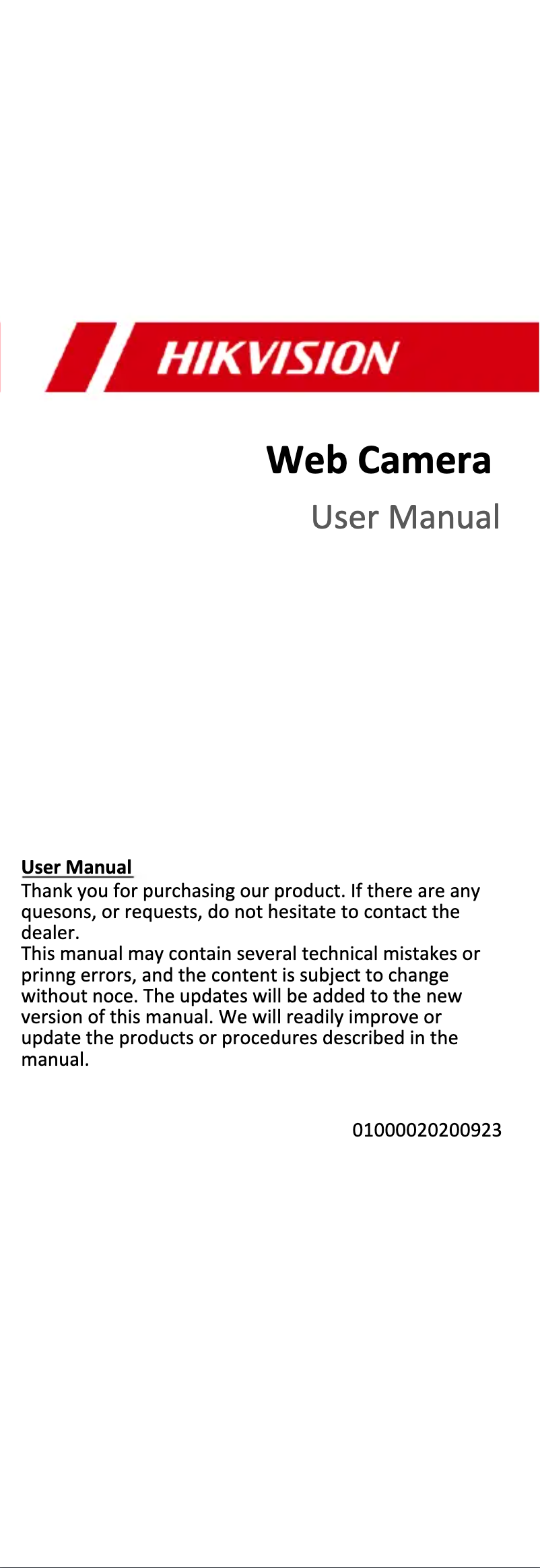 Page 1 of the manual Instruction Manual Hikvision DS-U02