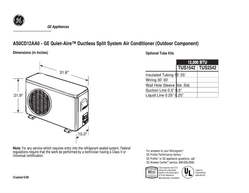 First page image of the manual for Quiet-Aire AS0CD12AA0