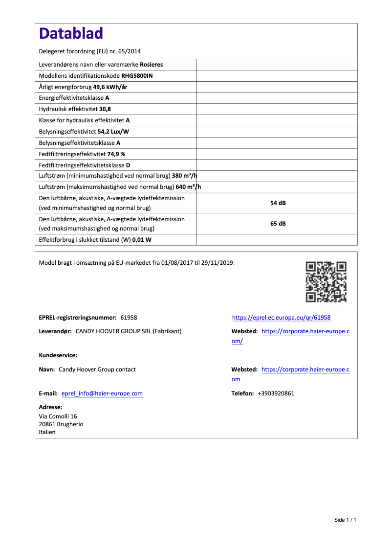 First page image of the manual for RHG 5800 IN