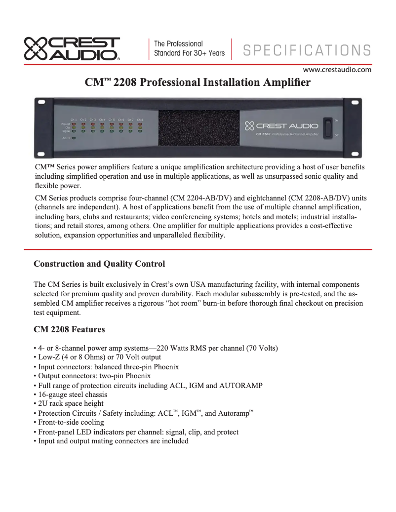 Page 1 of the manual Technical Sheet Peavey CM 2208