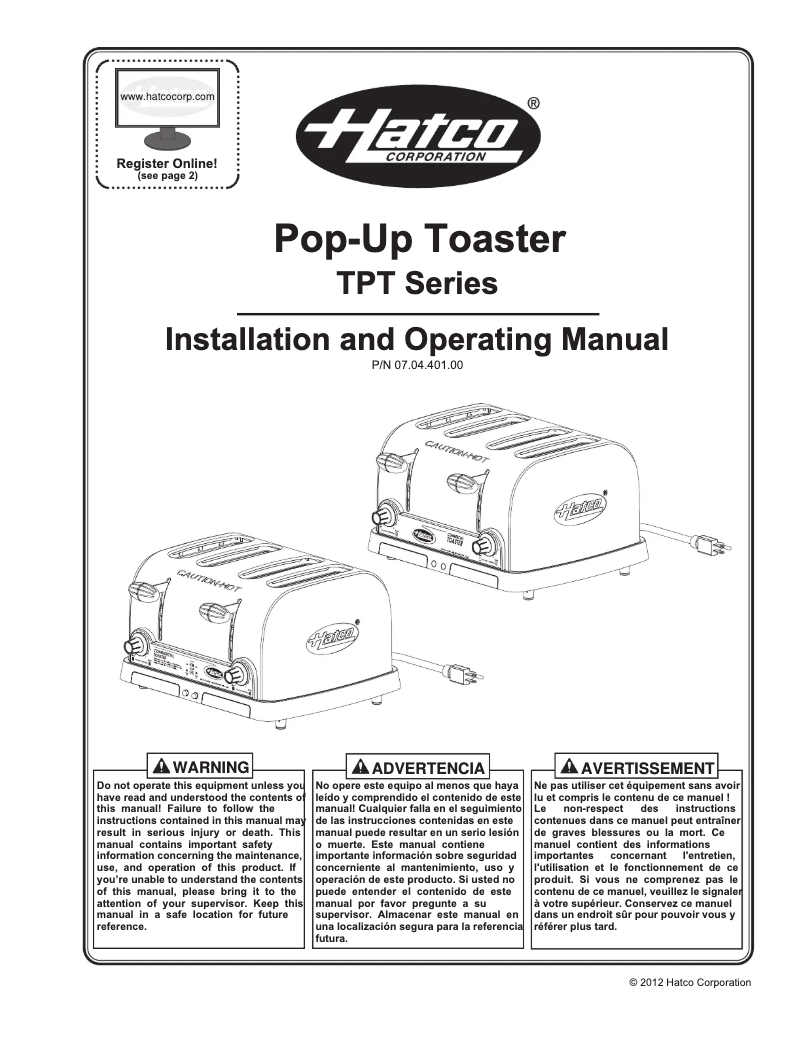 Page 1 of the manual User Manual Hatco TPT-208