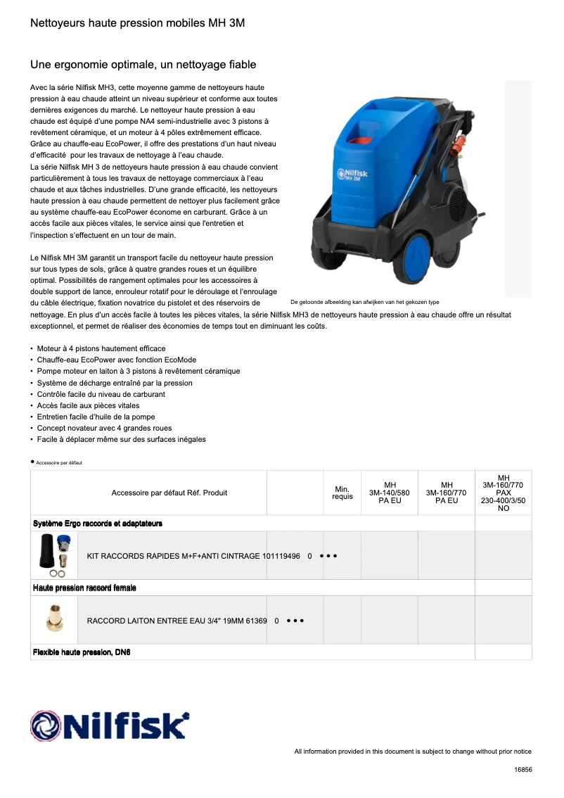 Page 1 of the manual Technical Sheet Nilfisk MH 3