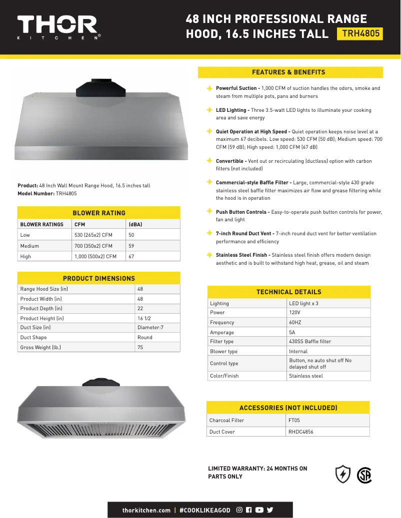Page 1 of the manual Technical Sheet Thor TRH4805