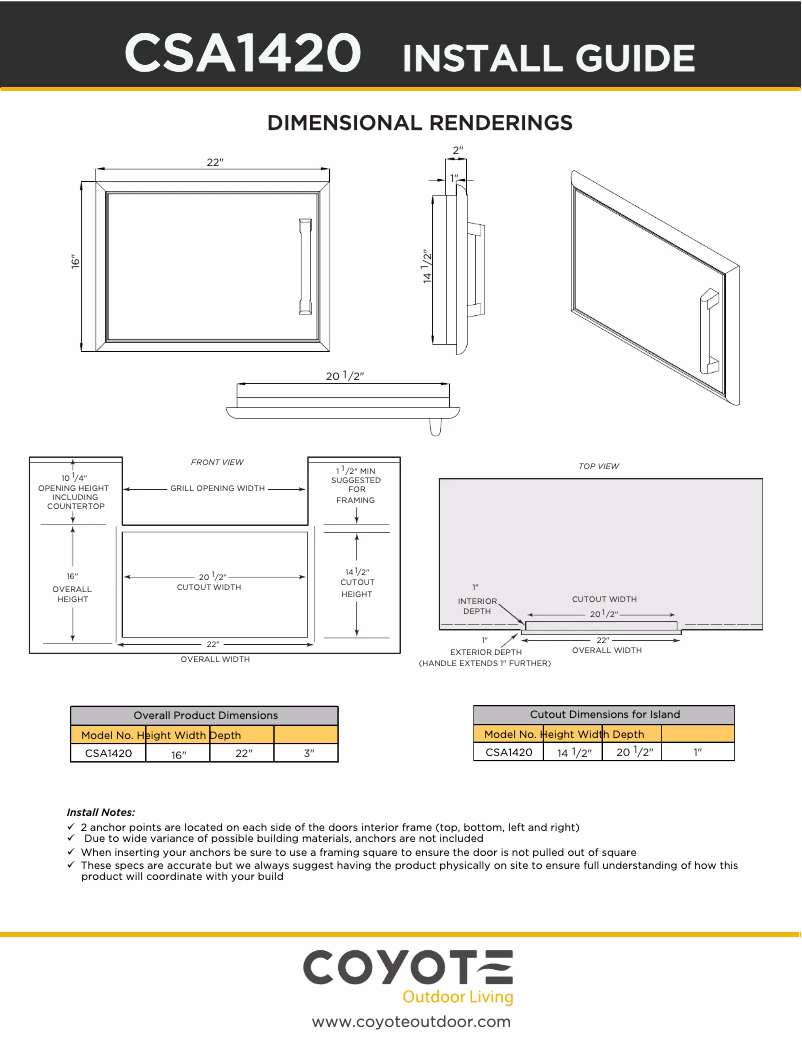 Page 1 of the manual Technical Sheet Coyote CSA1724