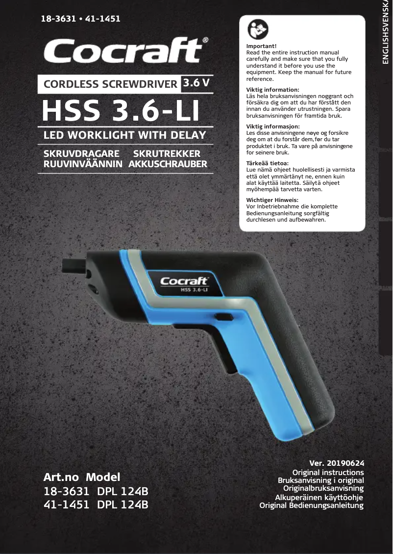 Page 1 of the manual User Manual Cocraft HSS 3,6-LI