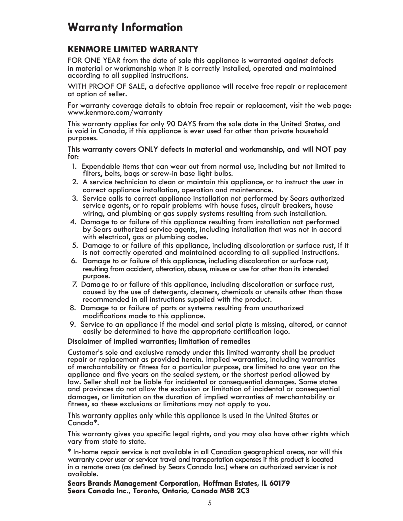 Page 1 of the manual User Manual Kenmore 46-67802