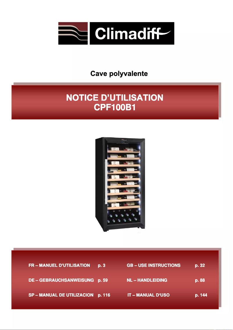 First page image of the manual for CPF100B1