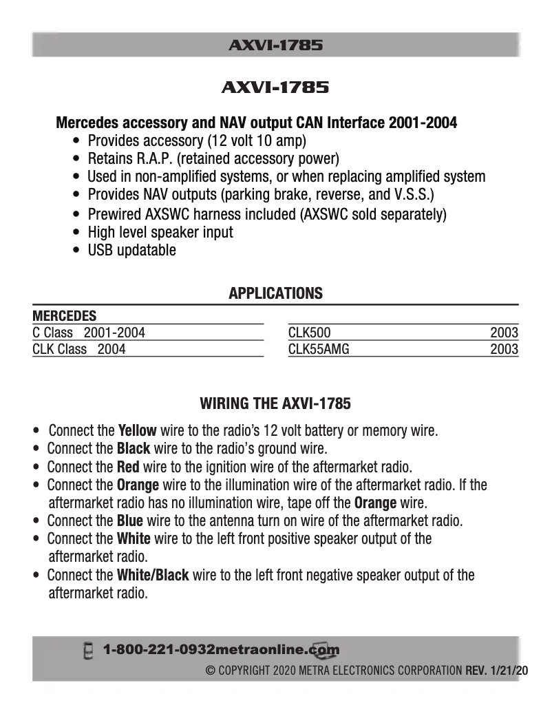First page image of the manual for AXVI-1785