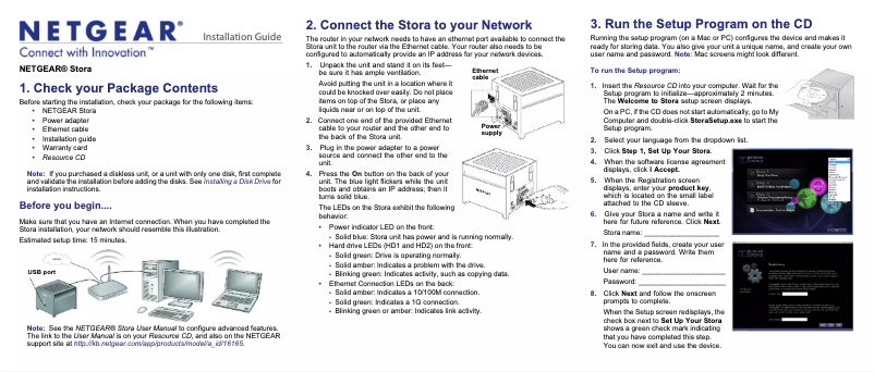 Page 1 de la notice Guide d'installation Netgear Stora MS2000