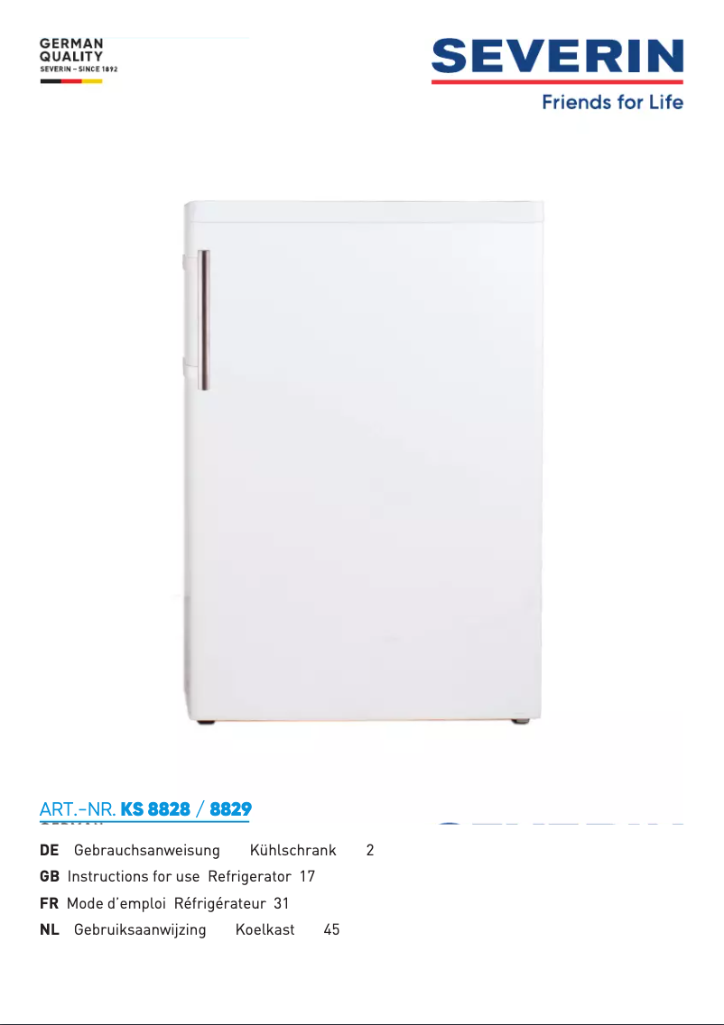 First page image of the manual for KS 8829