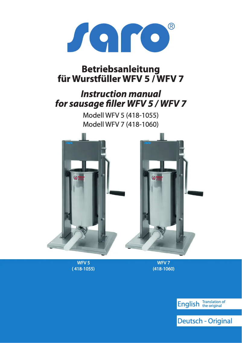 Image de la première page du manuel de l'appareil WFV 5