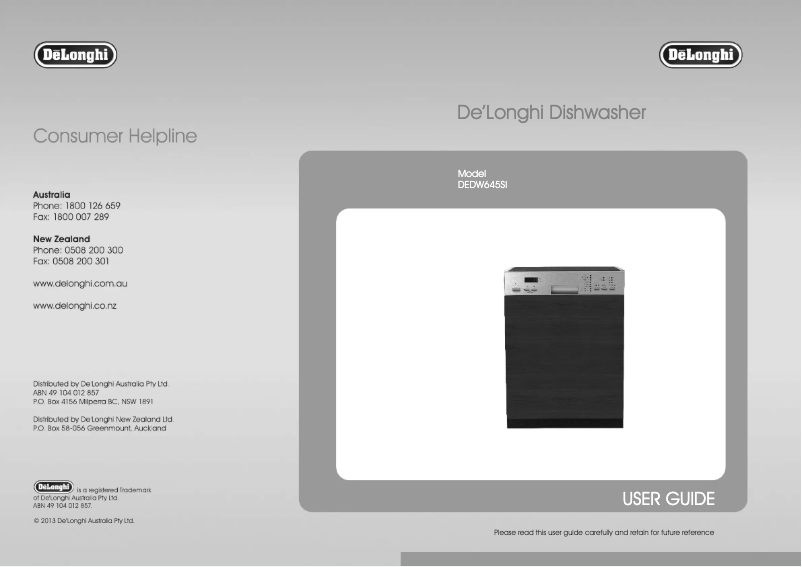 First page image of the manual for DEDW645SI