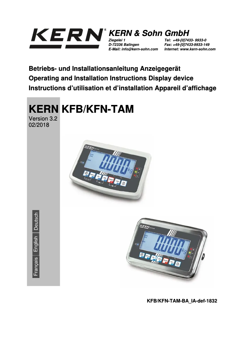 Page 1 of the manual User Manual Kern BFB 600K-1AM