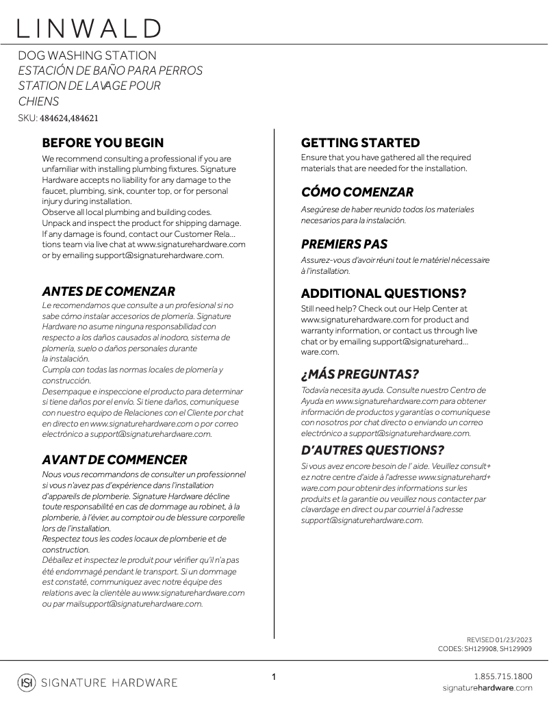 Page 1 of the manual User Manual Signature Hardware Linwald 484624