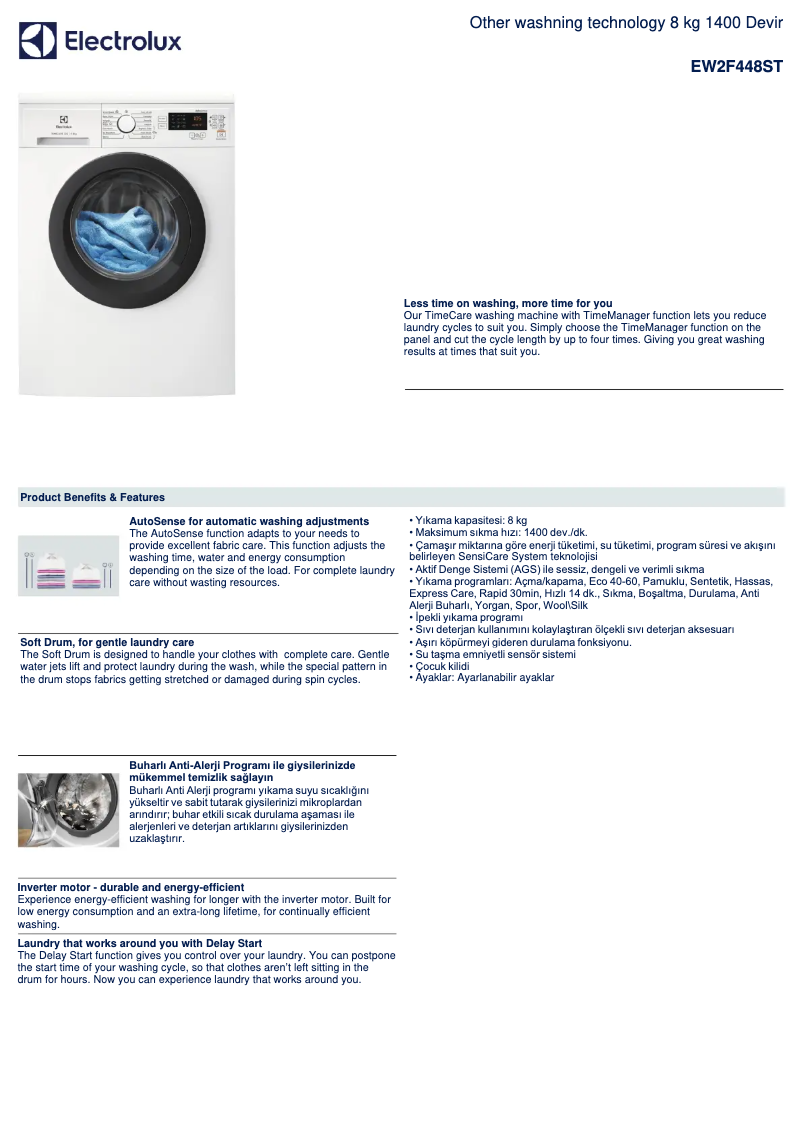 Page 1 of the manual Technical Sheet Electrolux EW2F448ST