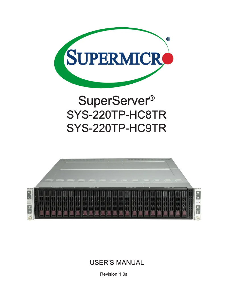First page image of the manual for SuperServer SYS-220TP-HC9TR