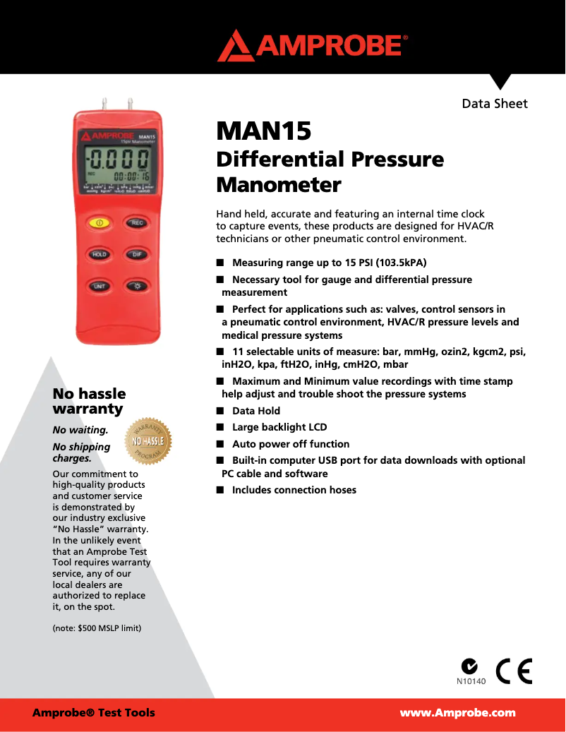 Page 1 of the manual Technical Sheet Amprobe MAN15