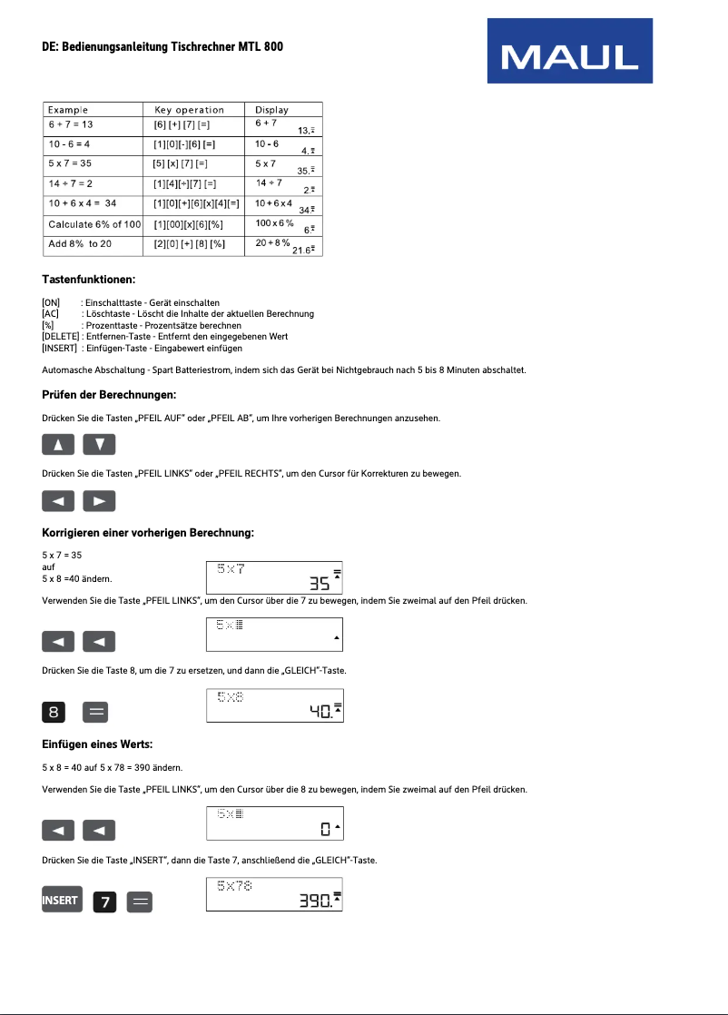 First page image of the manual for MTL 800