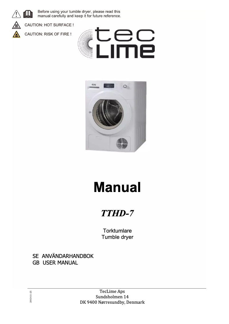 First page image of the manual for TTHD-7