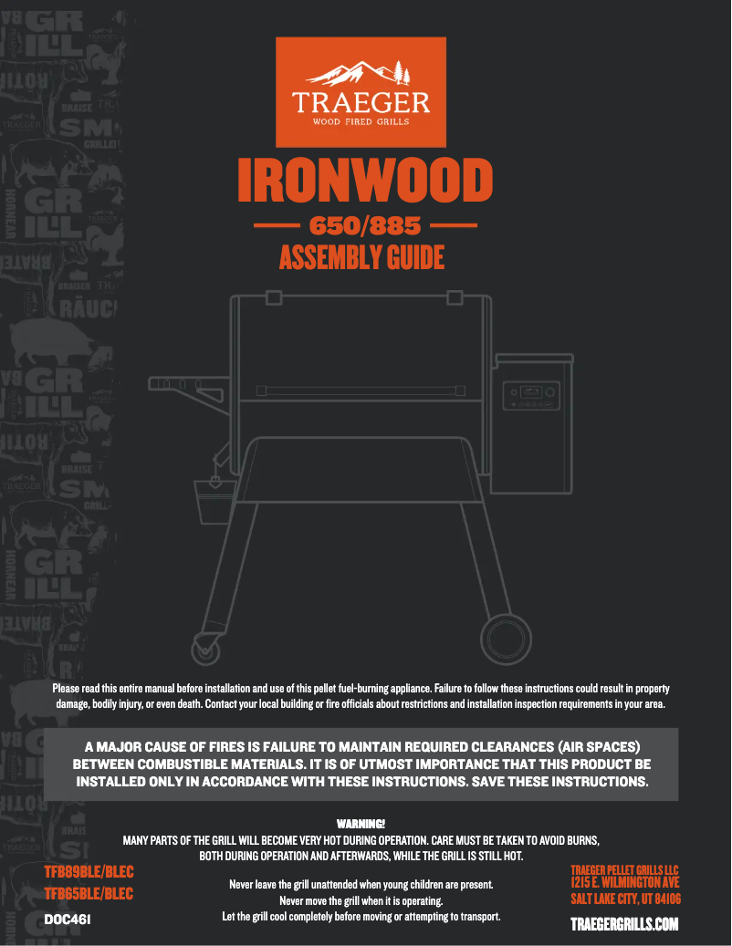 Page 1 of the manual Instructions / Assembly Traeger Ironwood 885